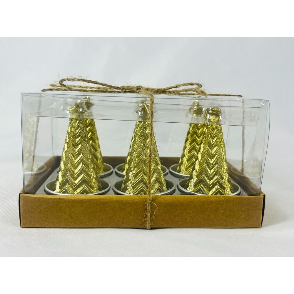 NIB Mini Gold Christmas Tree Candles Tablescape Elegant Place Tag Settling Glam